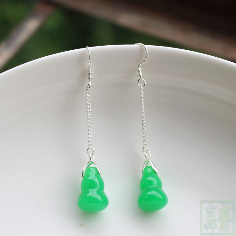 马来玉葫芦耳环玉耳坠长款
