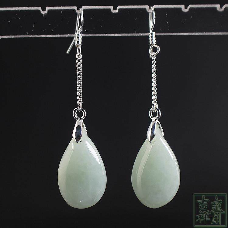 新品天然翡翠货玉水滴耳环