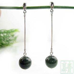 玉 女耳坠古典925银耳饰女百搭款 天然a货翡翠深油青色玉耳环 长款