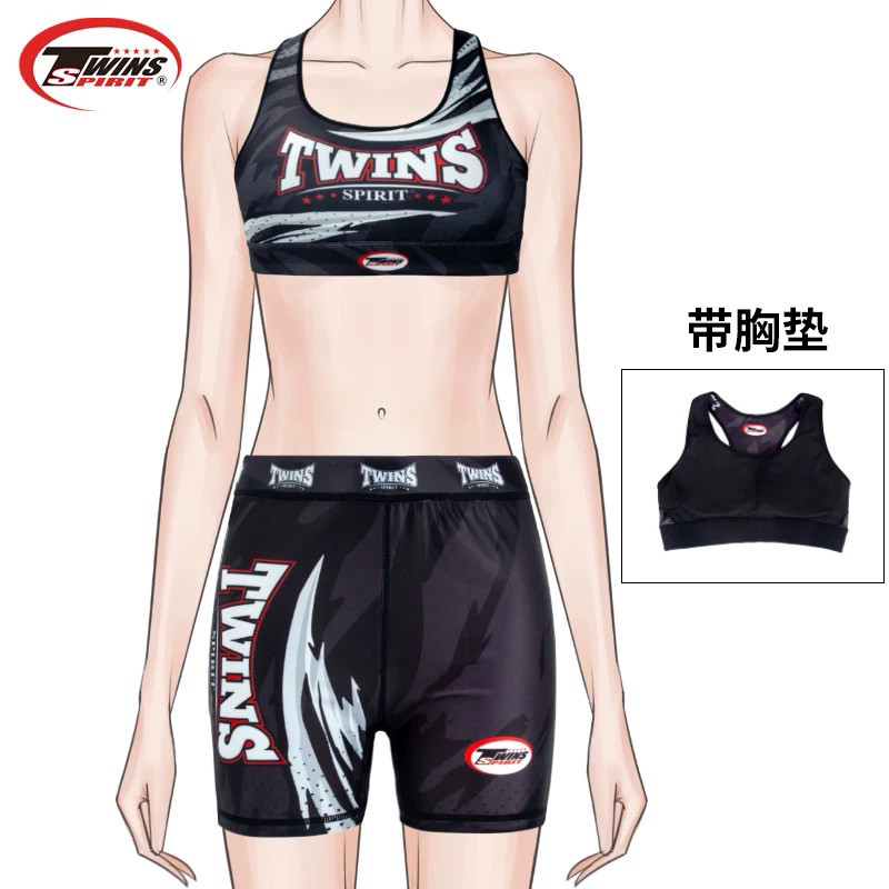 泰国twins进口女士背心训练花色MMA拳击泰拳搏击短裤运动套装速干