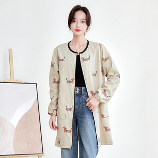 女士秋冬季羽绒服罩衣长袖时尚防脏罩衫厨房做饭家务中长款工作服