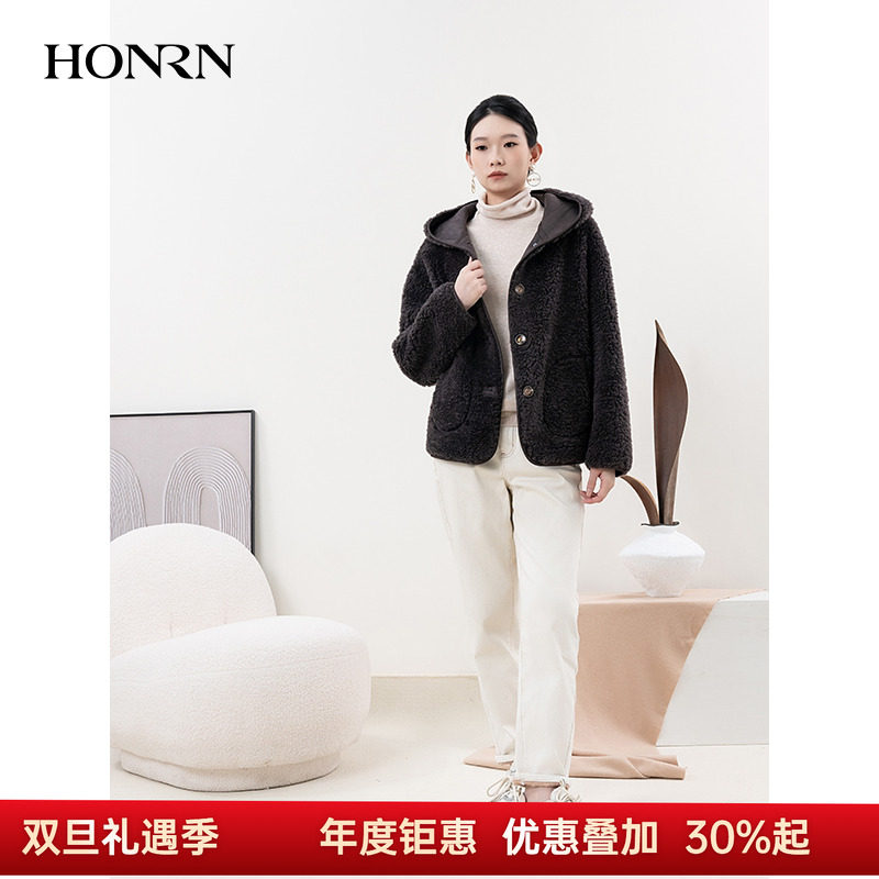 HONRN/红人连帽外套羊毛加厚保暖