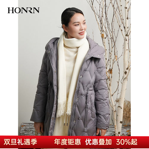 HONRN/红人抽绳收腰连帽羽绒服