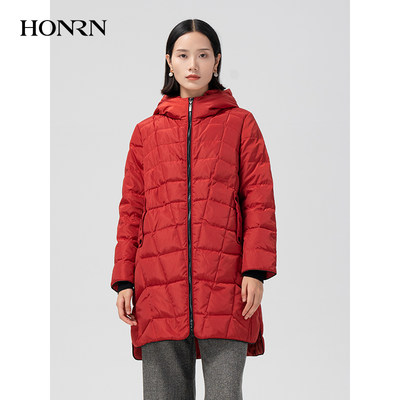 HONRN/红人中长款连帽羽绒服外套