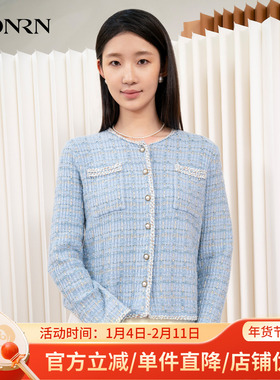 HONRN/红人圆领小香风羊毛针织衫开衫外套上衣女春秋HI33OM015