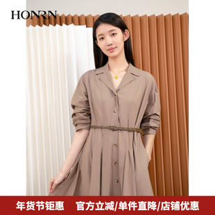 HONRN/红人气质纯色收腰显瘦法式通勤a字连衣裙女春夏HI33OL041