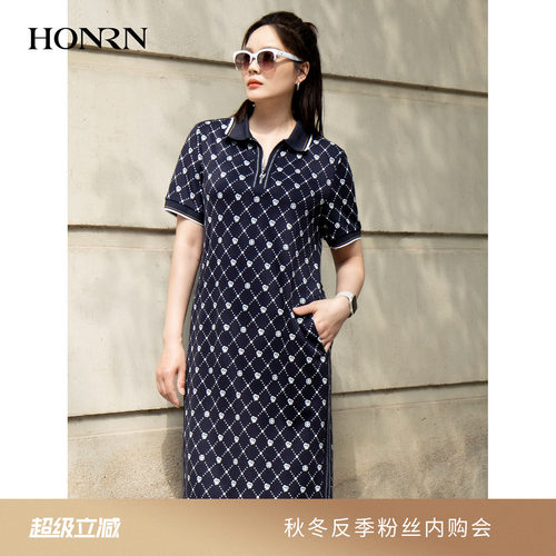 HONRN/红人休闲翻领印花连衣裙