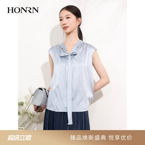 HONRN/红人系带桑蚕丝衬衫上衣