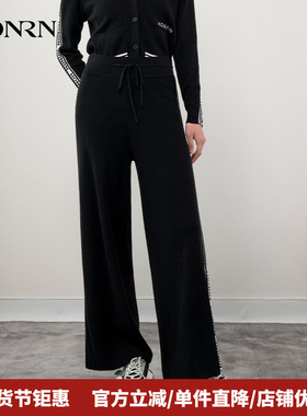 HONRN/红人黑色长裤子宽松直筒运动阔腿休闲裤女春秋HH11OK624