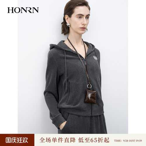 红人通勤德绒连帽拉链刺绣女外套