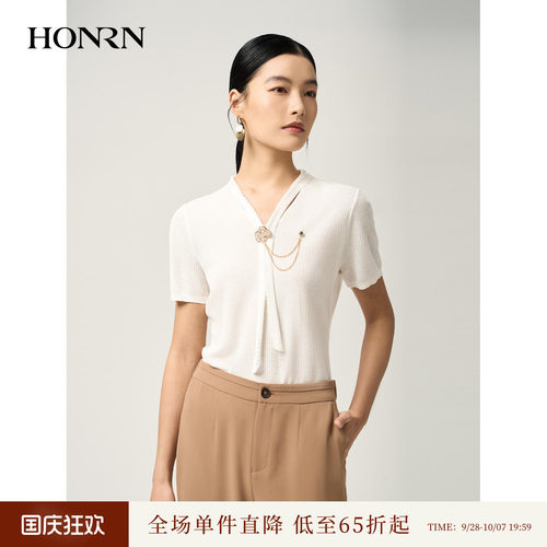 红人V领系带纯色针织衫