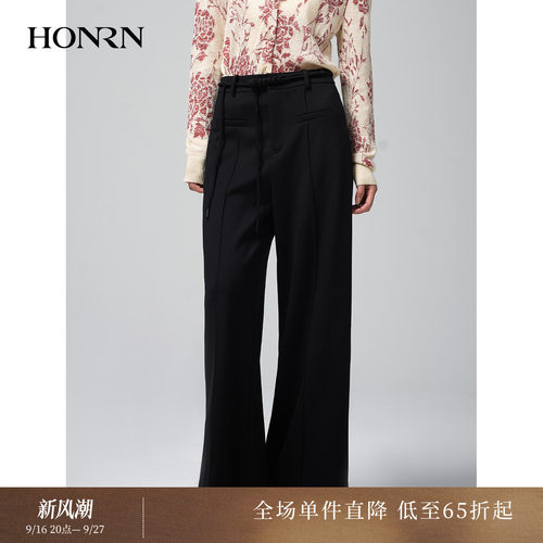 红人黑色阔腿通勤显瘦女西装裤