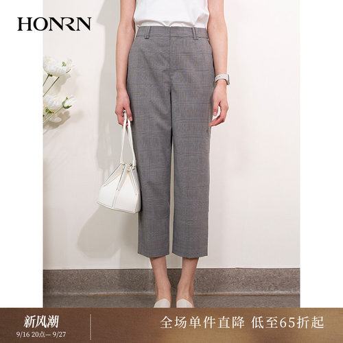 HONRN/红人格纹九分锥形裤休闲裤