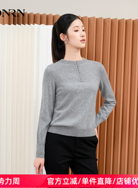 HONRN/红人显瘦圆领套头山羊绒羊毛衣针织衫上衣女秋冬HI55OM107