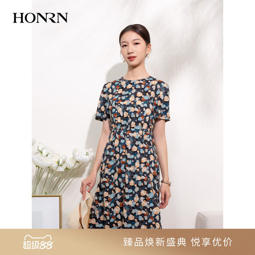 HONRN/红人短袖收腰显瘦连衣裙