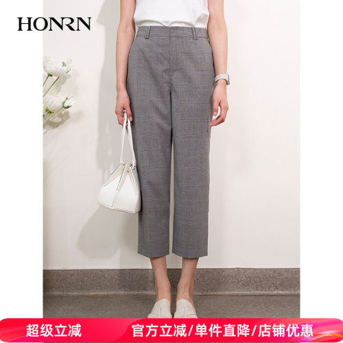 HONRN/红人格纹九分锥形裤休闲裤