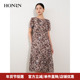 HONRN HH22OL833 印花小众设计感连衣裙女夏季 红人气质修身 短袖