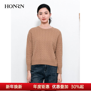 HONRN 女上衣HI55OM671 红人圆领套头显瘦山羊绒羊毛衣打底针织衫