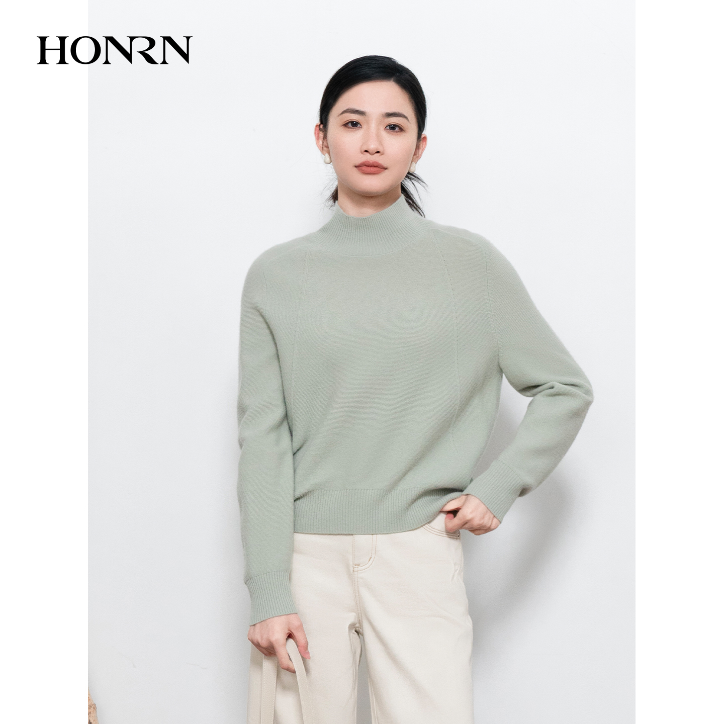 HONRN/红人半高领羊毛针织打底衫