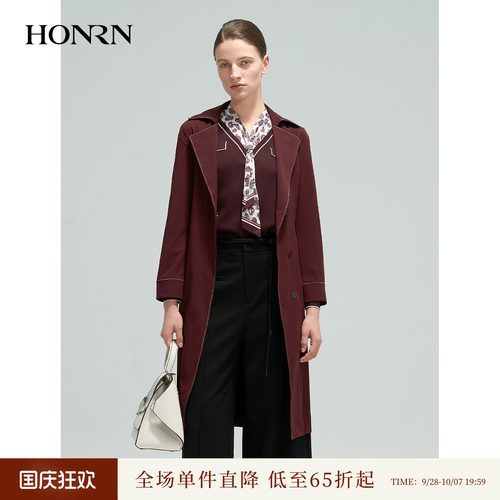 红人通勤长款系带收腰女风衣