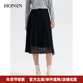 HONRN 红人休闲蓝色裙子垂坠感显瘦a字半身裙女长款 春秋HH33OQ858