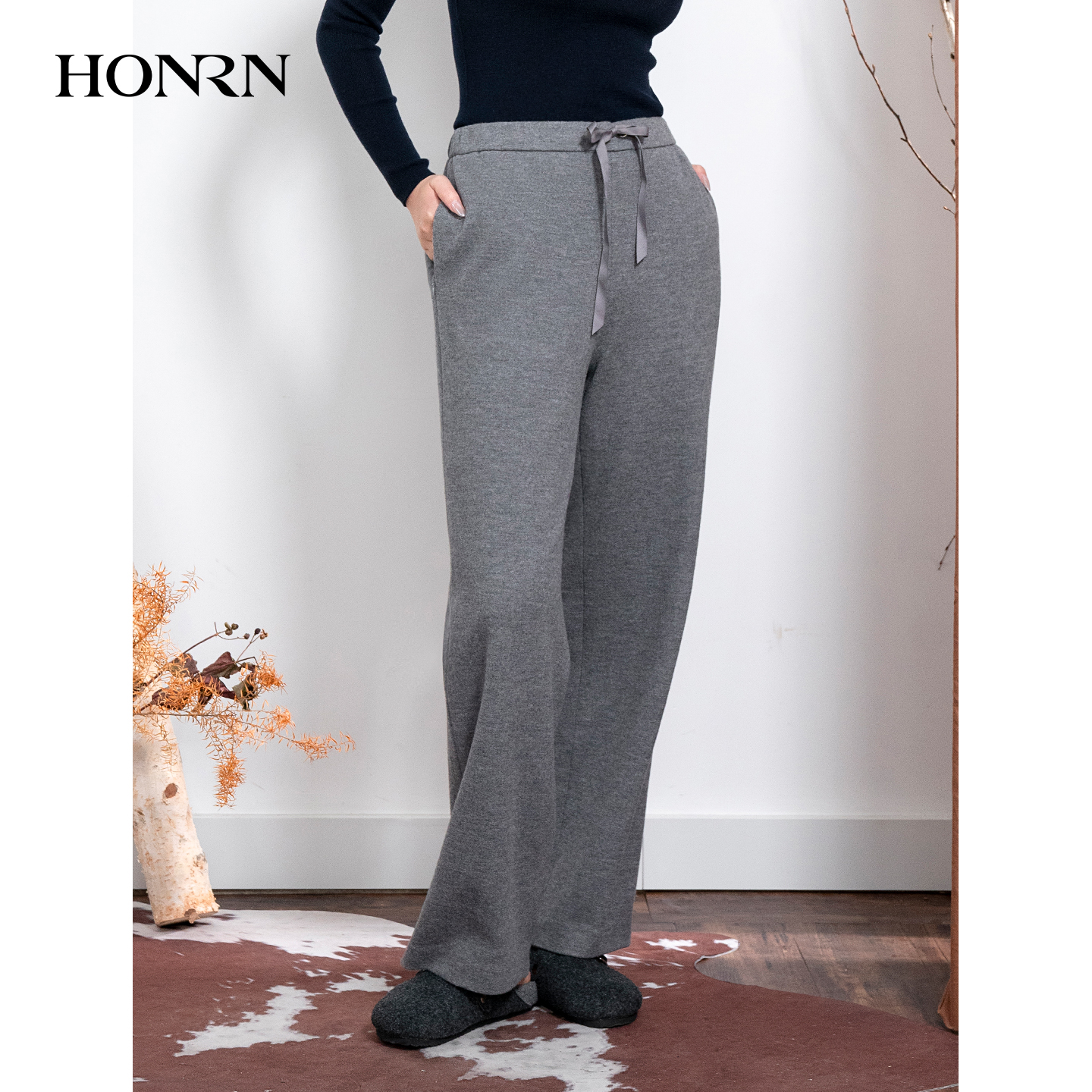 HONRN/红人抽绳直筒阔腿休闲裤