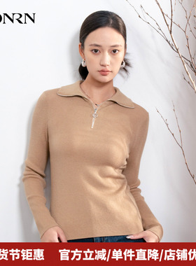 HONRN/红人修身半拉链翻领长袖羊毛衣针织衫上衣女秋冬HI55OM652