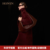 酒红羊驼毛大衣外套女秋冬HJ55OD419 红人时尚 商场同款 HONRN