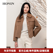 HONRN 红人可拆卸骆驼绒毛领羊毛呢子大衣外套女秋冬款 HI55OD861