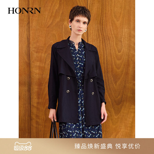 红人老钱风双排扣风衣女春