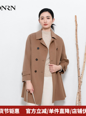 HONRN/红人翻领中长款双面羊毛呢子气质大衣外套女秋冬HI55OD937