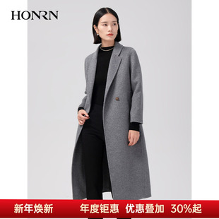 HONRN 红人双面骆驼绒桑蚕丝羊毛混纺呢大衣外套女秋冬HI59OD085