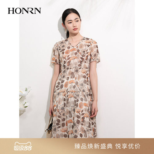 HONRN/红人薄款v领显瘦连衣裙
