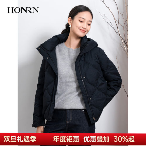 HONRN/红人短款立领连帽羽绒服