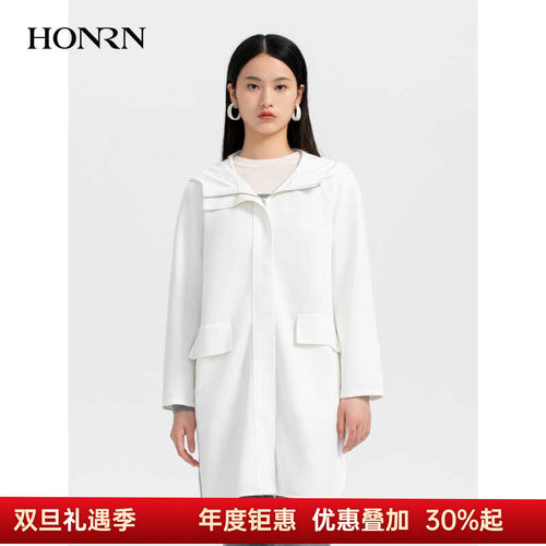 HONRN/红人中长款连帽风衣外套