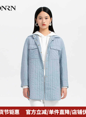 HONRN/红人休闲显瘦长袖薄棉衣棉服外套女春秋中长款HH33MA357