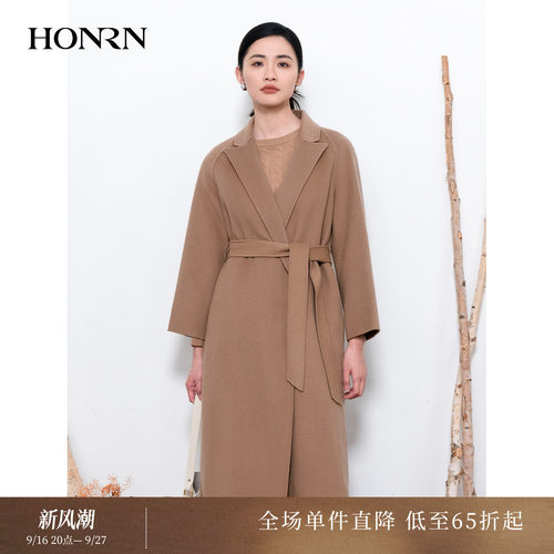 HONRN/红人系带山羊绒羊毛大衣