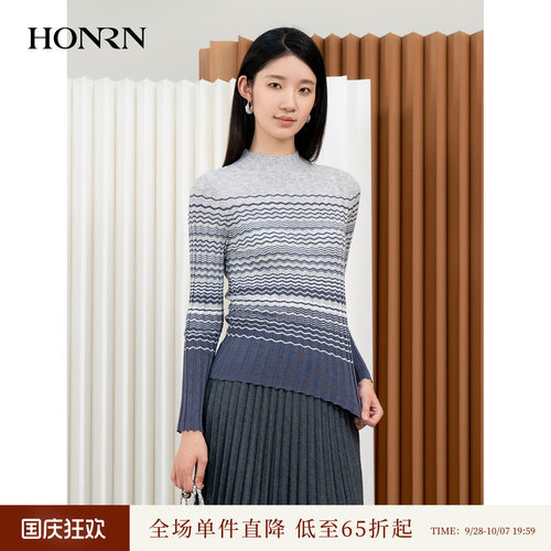 HONRN/红人半高领条纹套头针织衫