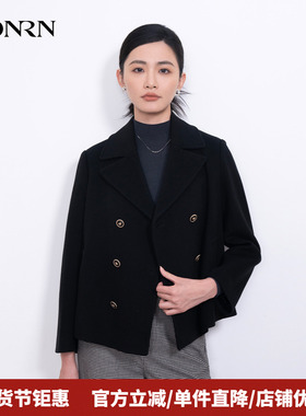 HONRN/红人短款双排扣山羊绒羊毛呢子大衣外套女秋冬HI55OD084