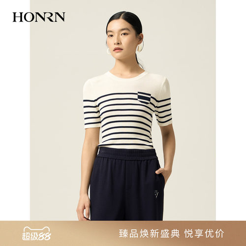 HONRN/红人莱赛尔混纺短袖针织衫
