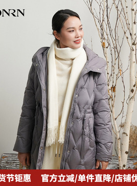 HONRN/红人连帽抽绳收腰显瘦白鸭绒羽绒服外套女冬季HK59YR009