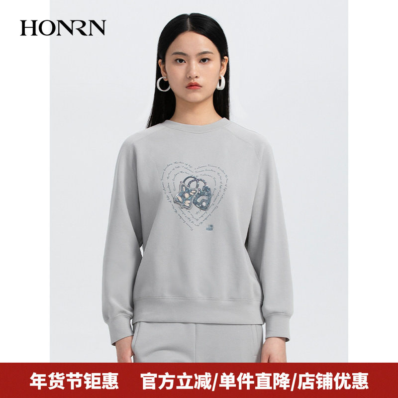 HONRN/红人休闲宽松灰色长袖圆领卫衣外套无帽女春秋款HH33SY067,女装/女士精品,卫衣/绒衫,淘宝优惠券,粉丝福利购,淘宝优惠卷