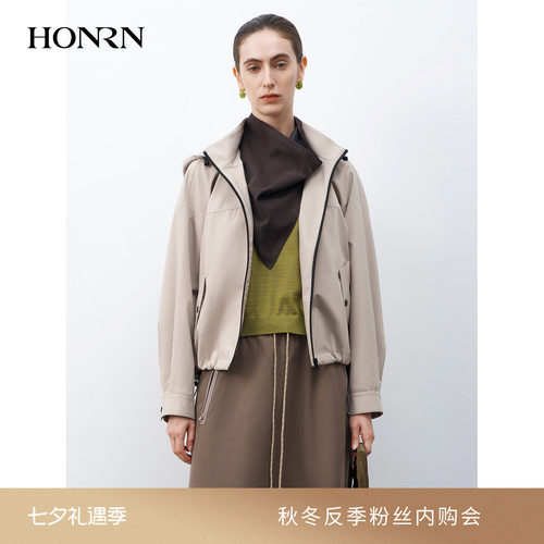 HONRN/红人休闲连帽拉链风衣外套