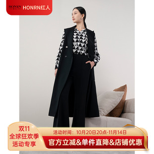 领背心马甲马夹外套女春秋HH11MJ165 西装 HONRN 红人气质黑色长款