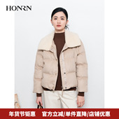 HONRN 红人骆驼绒毛羊毛领桑蚕丝白鹅绒羽绒服外套女冬HI55YR440