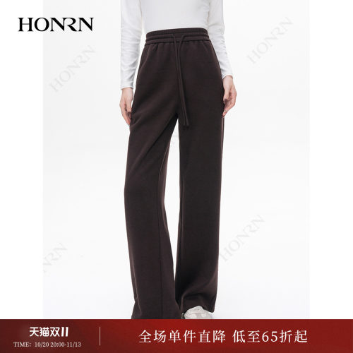 HONRN/红人系带松紧腰直筒休闲裤