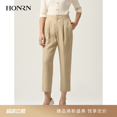 HONRN/红人亚麻直筒西装裤休闲裤