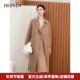 HONRN 红人系带收腰中长款 双面羊毛呢子大衣外套女秋冬HI55OD759