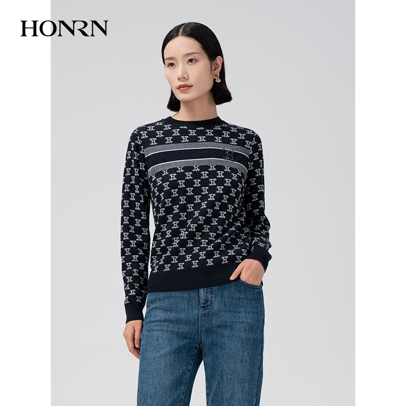 HONRN/红人圆领套头针织衫上衣
