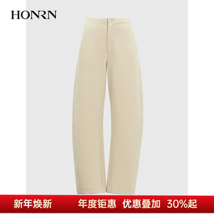 舒适百搭HK33OK805 女米色直筒香蕉裤 HONRN 红人极简风弯刀休闲裤